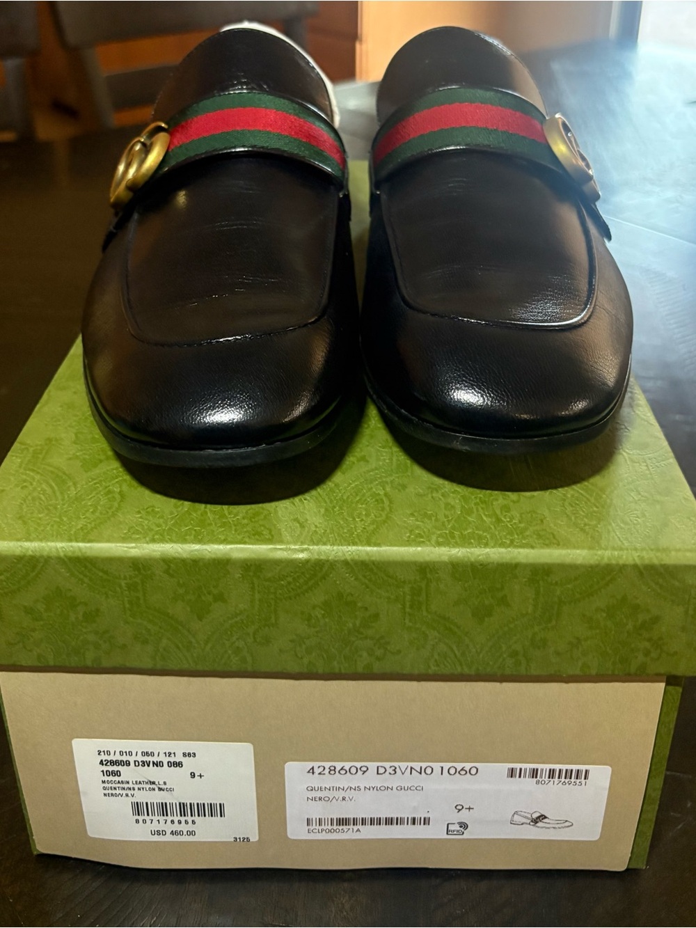 Gucci Black Leather Loafers with Green-Red Web and Gold Horsebit - Picture 3 of 5